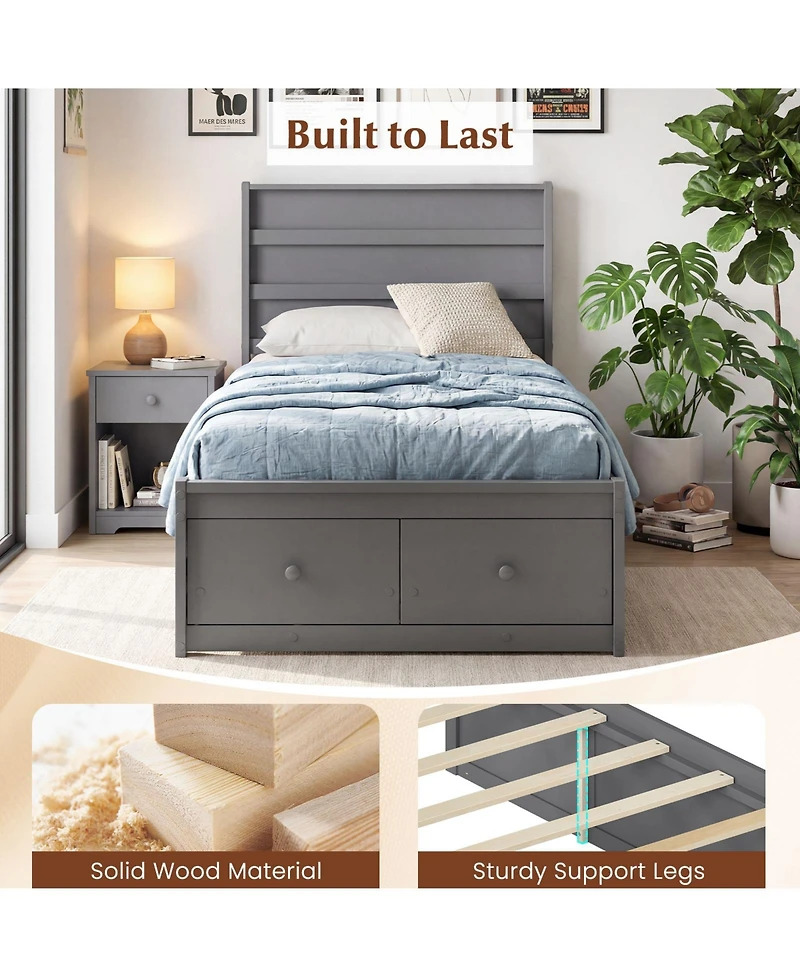 Slickblue Twin Bed Frame with Built-in Storage Drawers and Headboard