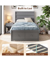 Slickblue Twin Bed Frame with Built-in Storage Drawers and Headboard