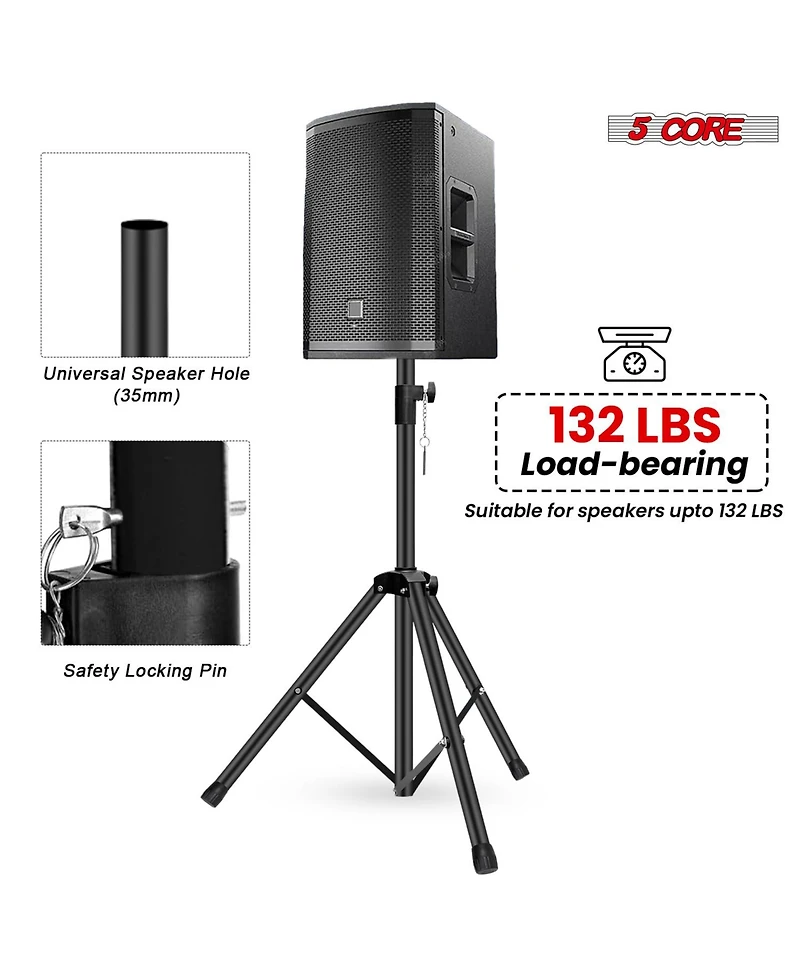5 core Speaker Stands Pair Adjustable 54 Inch Tripod 132 lbs Capacity 35mm Mount for Dj Pa Use