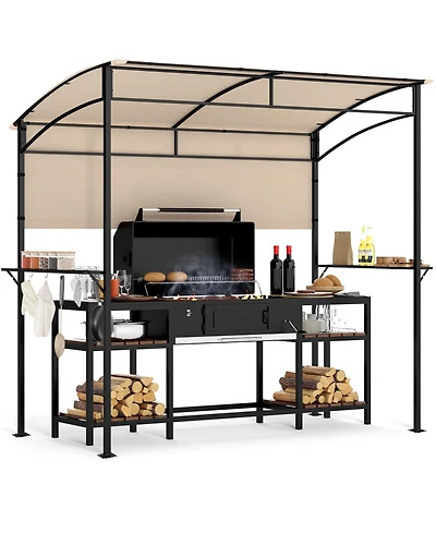 Gymax 7.8 x 4.4 Ft Grill Gazebo Outdoor Patio Bbq Canopy w/ Metal Shelves for Backyard