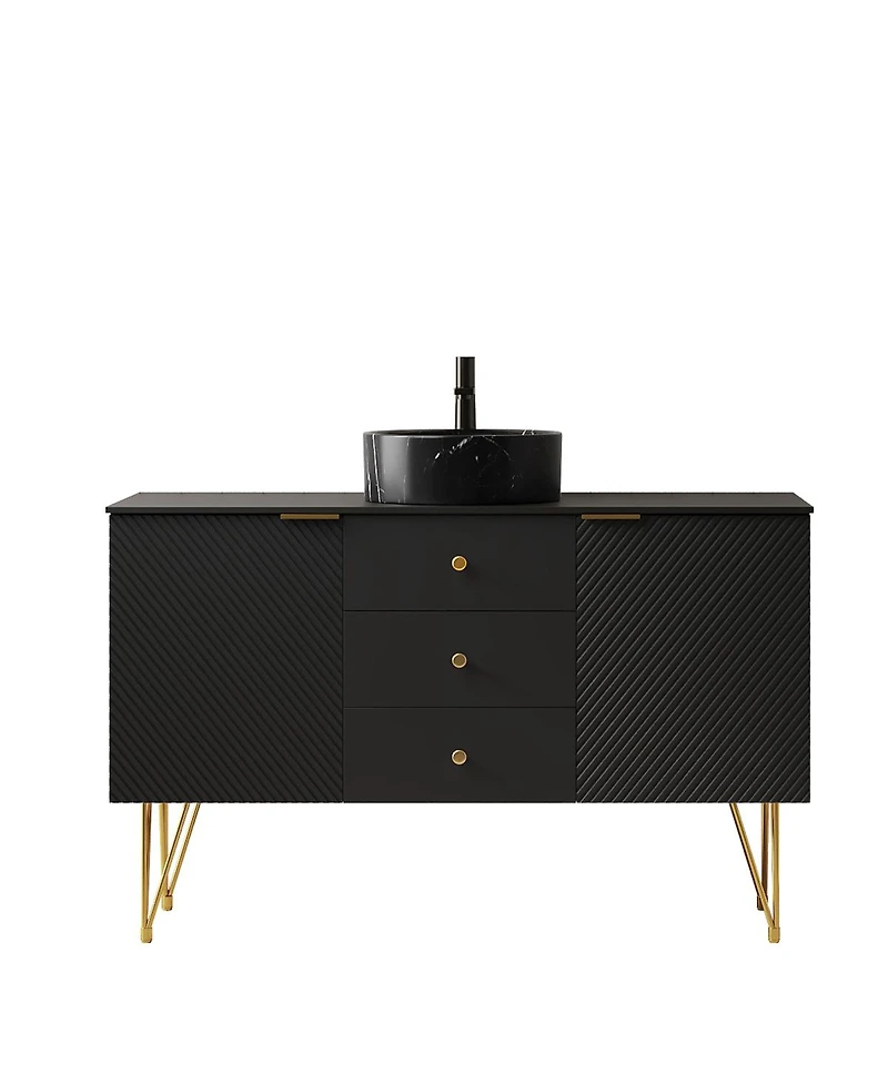 Sillysis 48 Inch Freestanding Bathroom Vanity with Sink, Sintered Stone Top, 3 Drawers and 2 Doors Storage