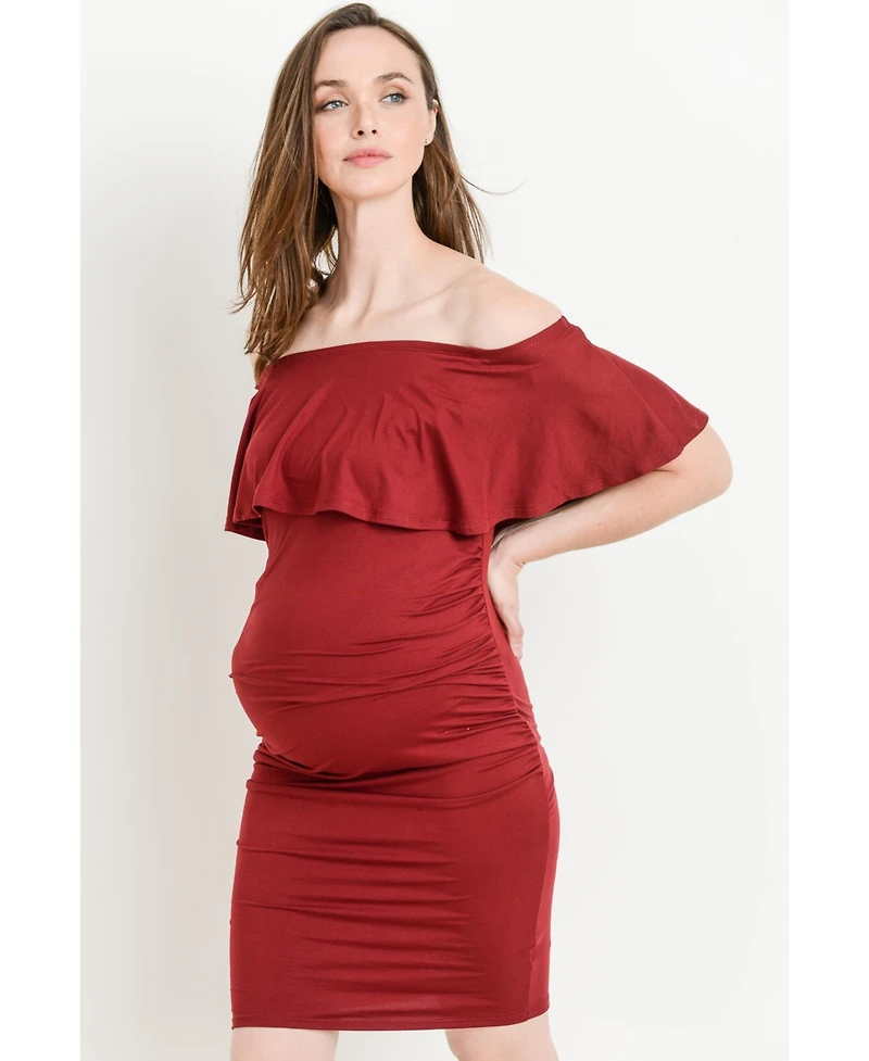 Hello Miz Maternity Off-The-Shoulder Ruffle Bodycon Dress