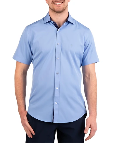 Tailorbyrd Mens Solid Performance Short Sleeve Shirt with Printed Trim