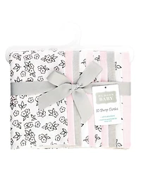 Hudson Baby Girl Cotton Poly Flannel Burp Cloths 10-Pack, Pink Primrose, One Size
