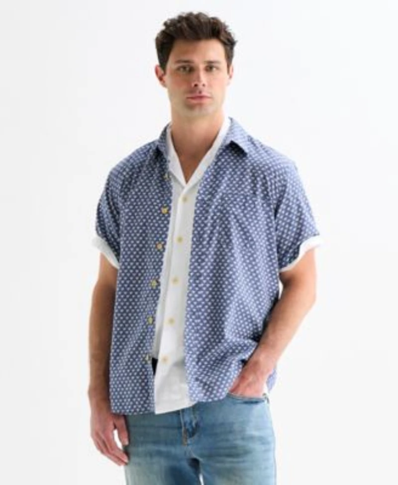 Lucky Brand Mens San Gabriel Printed Short Sleeve Shirt 410 Fenwick Wash Athletic Straight Stretch Jean