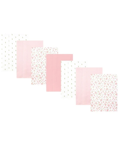 Hudson Baby Girl Cotton Poly Flannel Burp Cloths -Pack, Tiny Rose