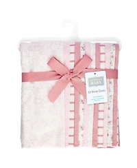 Hudson Baby Girl Cotton Poly Flannel Burp Cloths Bundle 12-Pack, Wispy Wild Flower Bunny, One Size