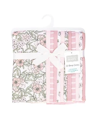 Hudson Baby Girl Cotton Poly Flannel Burp Cloths Bundle 12-Pack, Soft Pink Floral, One Size