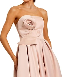 Mac Duggal Women's Strapless Satin A Line Midi Dress With 3D Flower
