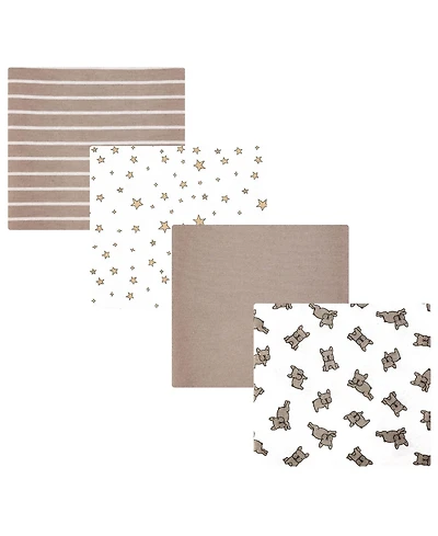 Hudson Baby Infant Cotton Poly Flannel Receiving Blankets 4-Pack, French Bulldog Stars, One Size