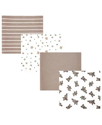 Hudson Baby Infant Cotton Poly Flannel Receiving Blankets 4-Pack, French Bulldog Stars, One Size