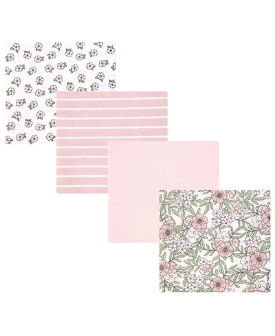 Hudson Baby Girl Cotton Poly Flannel Receiving Blankets 4-Pack, Soft Pink Floral, One Size