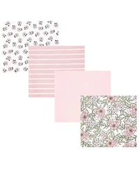Hudson Baby Girl Cotton Poly Flannel Receiving Blankets 4-Pack, Soft Pink Floral, One Size