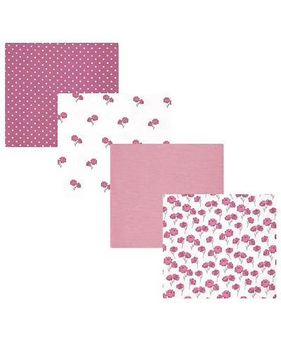 Hudson Baby Girl Cotton Poly Flannel Receiving Blankets 4-Pack, Wild Rose Floral, One Size