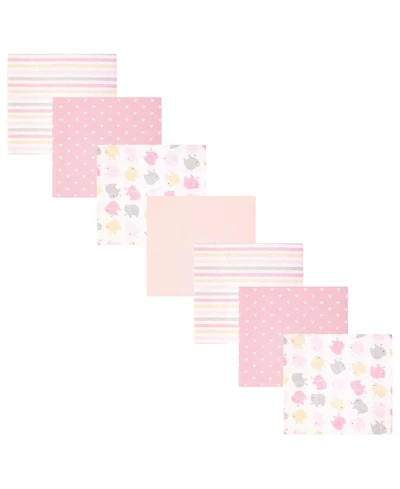 Hudson Baby Girl Cotton Poly Flannel Receiving Blankets Bundle, Multi Color Girl Elephant, One Size