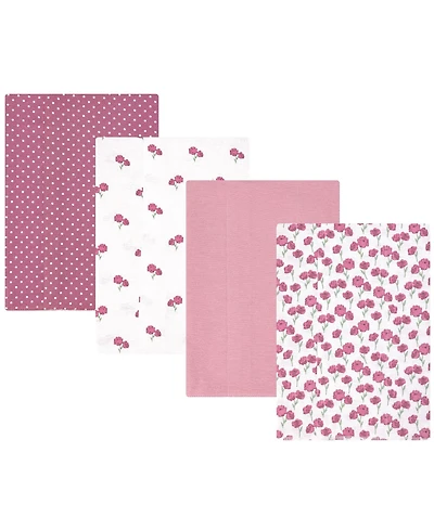 Hudson Baby Girl Cotton Poly Flannel Burp Cloths -Pack, Wild Rose Floral