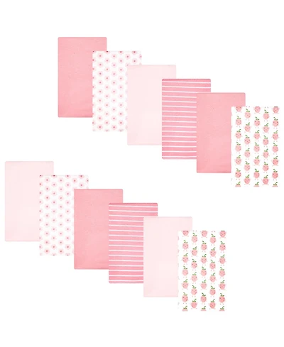 Hudson Baby Girl Cotton Poly Flannel Burp Cloths Bundle 12-Pack, Happy Strawberries, One Size