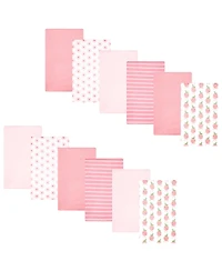 Hudson Baby Girl Cotton Poly Flannel Burp Cloths Bundle 12-Pack, Happy Strawberries, One Size