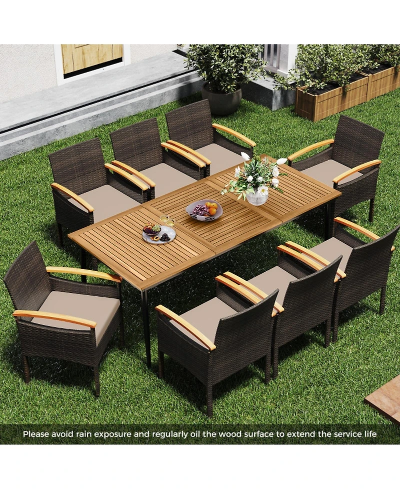 Sugift 9-Piece Pe Wicker Dining Set with Cushions and Umbrella Hole
