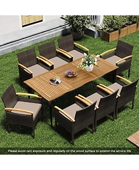 Sugift 9-Piece Pe Wicker Dining Set with Cushions and Umbrella Hole