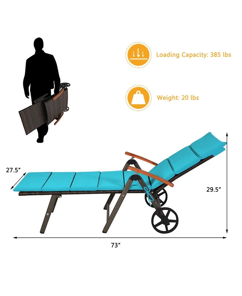Clihome Foldable Wicker Outdoor Chaise Lounge Chair with Aluminum Frame