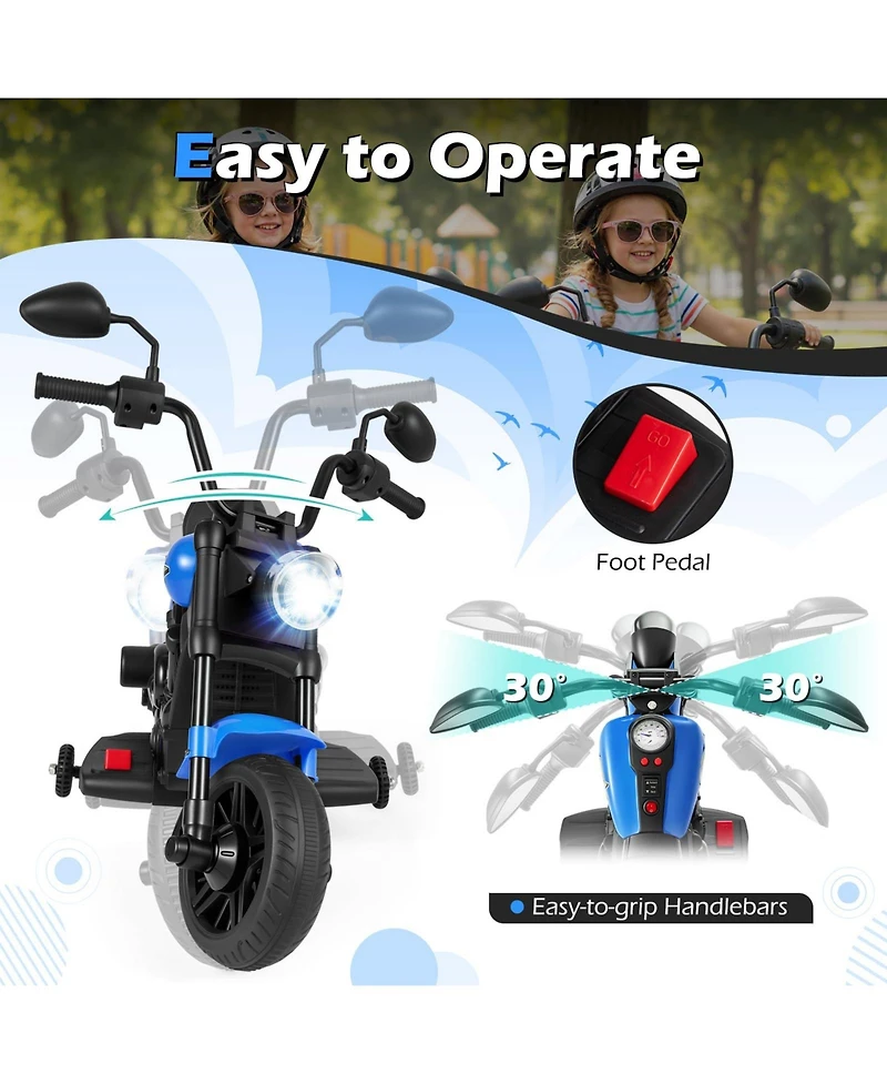 Mecale 6V Kids Motorcycle with Headlight and Music and Training Wheels-Navy