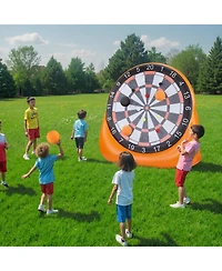Mecale Inflatable Soccer Dart Board, 6+ Ft Giant Kick Darts Game, Includes 4 Kick Balls, 12 Tennis Balls & Air Pump, Fast Setup