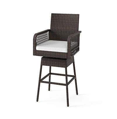 Boyel Living 29 Inches Patio 360degree(s) Swivel Bar Stool with Cross-Woven Armrests and Seat Cushion