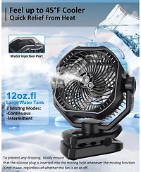 Gnuadz Portable Rechargeable Misting Camping Fan Remote Timer Light Clip 10000mAh