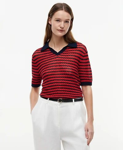 Tommy Hilfiger Women's Pointelle Collar V-Neck Sweater