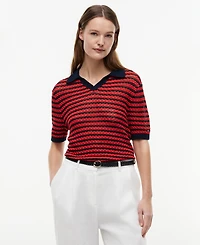 Tommy Hilfiger Women's Pointelle Collar V-Neck Sweater