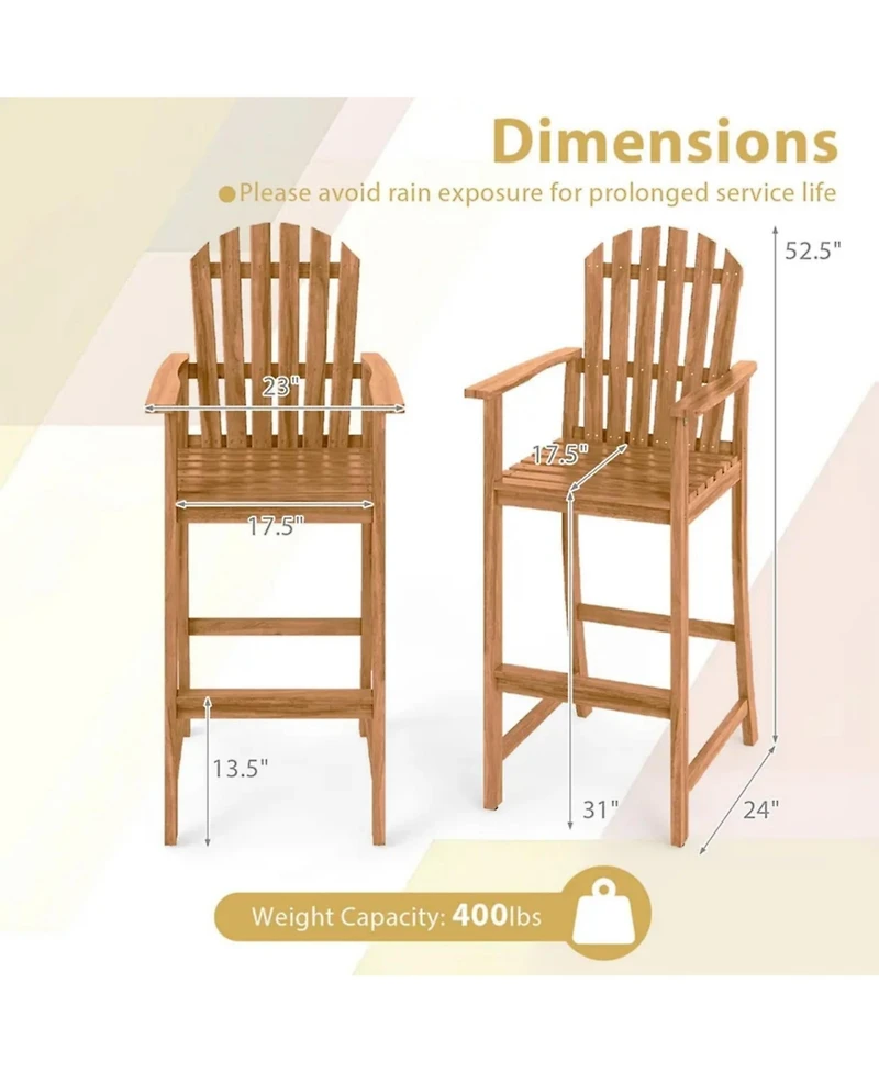 Yiortwo Tall Adirondack Bar Chair, Acacia Wood Outdoor Chair with Footrest