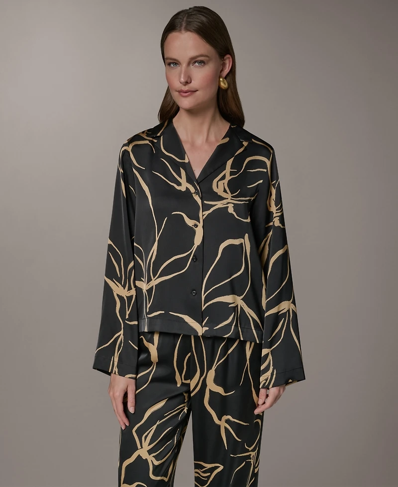 Donna Karan New York Petite Long-Sleeve Collared Neck Top