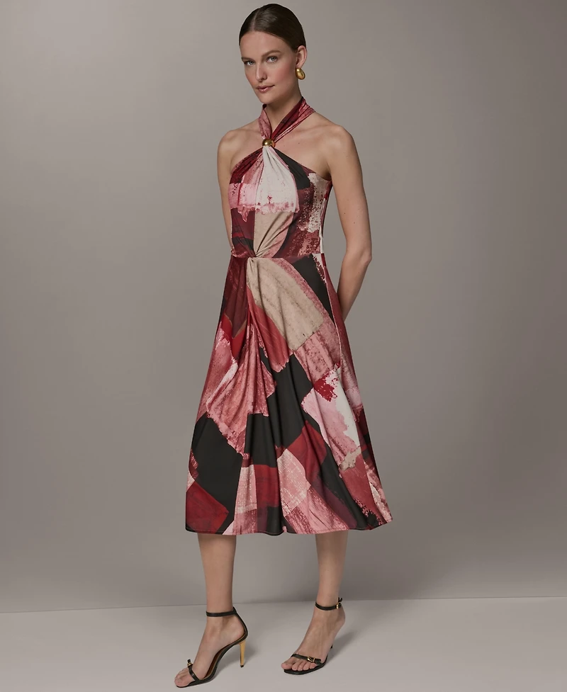 Donna Karan New York Petite Geometric Printed Halter Neck Midi Dress