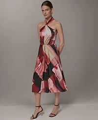 Donna Karan New York Petite Geometric Printed Halter Neck Midi Dress