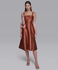 Halston Women's Sleeveless Detachable Scarf Detail Midi Dress