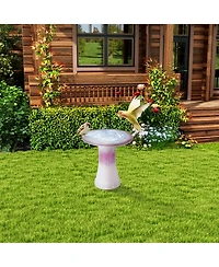 Clihome Ceramic Bird Bath for Outside, Elegant Tall Outdoor Bird Bath,for Outdoors with floral Pattern