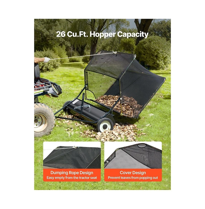 Sugift 52 in Tow Behind Yard Sweeper 26 cube.feet. Large Yard Sweeper