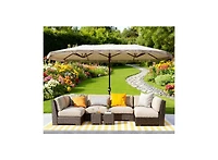 Clihome Extra Large Outdoor Umbrella,Rectangle Patio Umbrella,with Fringe and Crank Handle