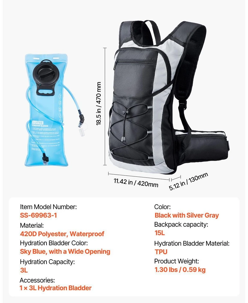 Mecale 15L Insulated Hydration Backpack with 3L Water Bladder