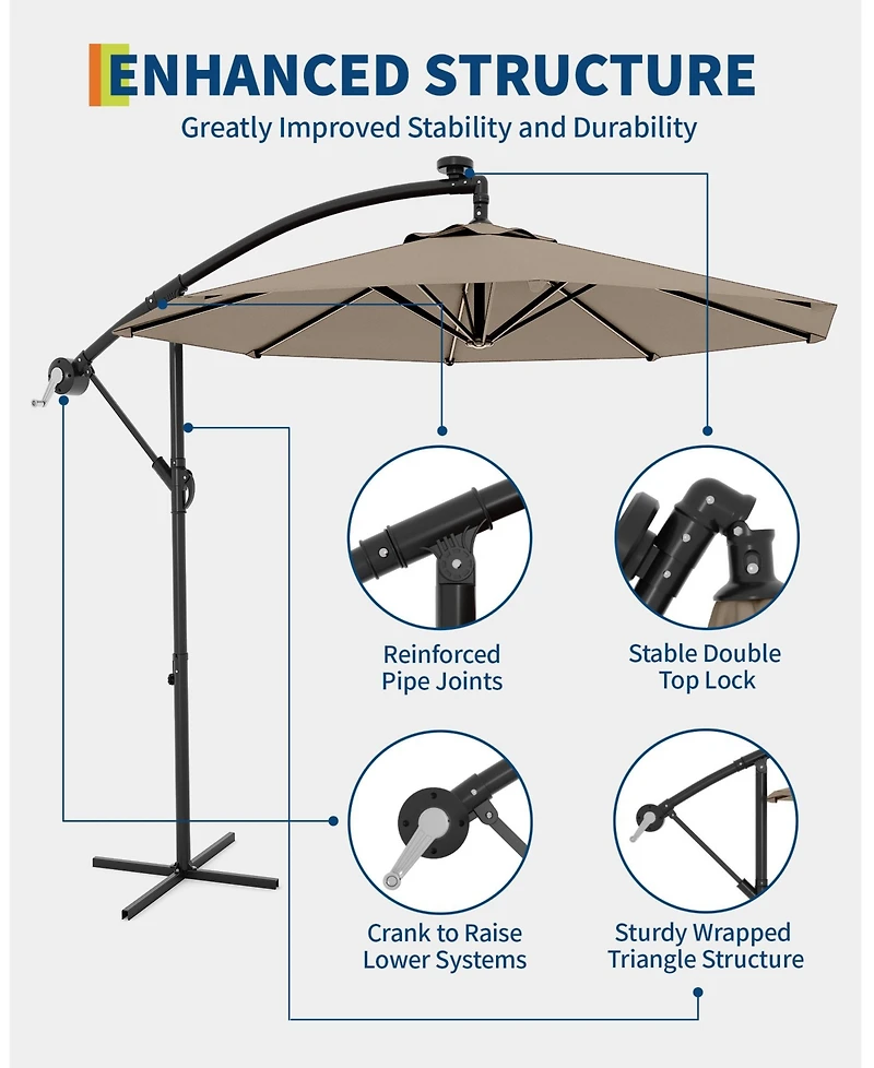 gaomon 10ft Outdoor 360degree(s) Rotation Offset Patio Umbrella with Base, Sun Protection for Deck, Poolside, Backyard