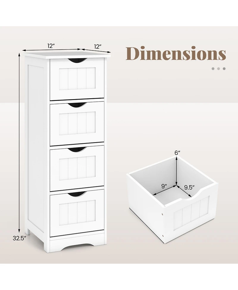 Gymax Bathroom Floor Cabinet Freestanding Narrow Side Storage Organizer w/ 4 Drawers