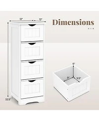 Gymax Bathroom Floor Cabinet Freestanding Narrow Side Storage Organizer w/ 4 Drawers