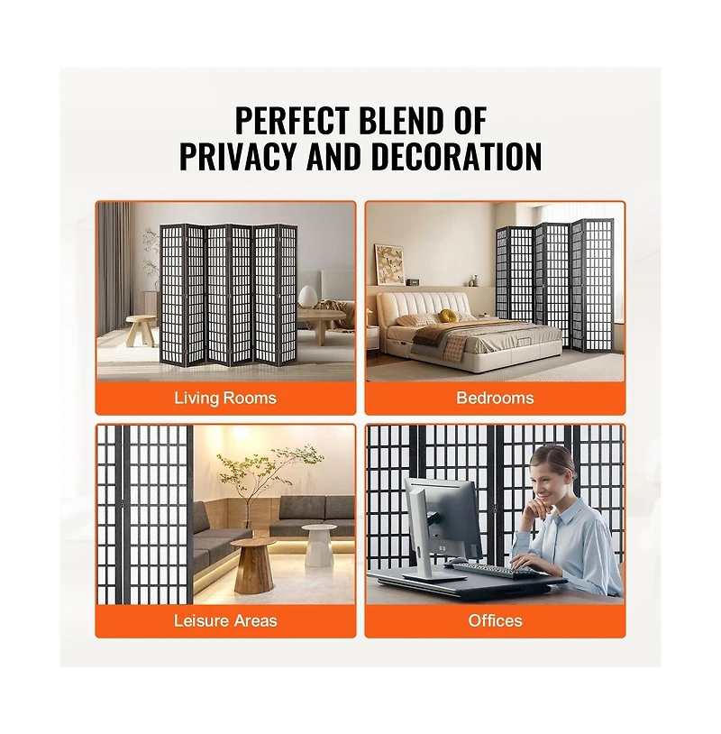 Sugift Room Divider 6 Panel Japanese Room Divider Folding Privacy Screen Indoor