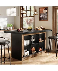 Tribesigns Kitchen Island with Storage, Farmhouse Table 6-Cubby Open Shelves and Metal Foot Rail