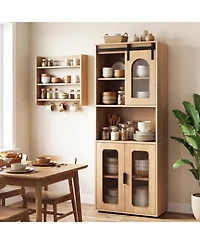 Gymax 59'' Farmhouse Bathroom Floor Cabinet w/Sliding Barn Door and Shelves for Kitchen