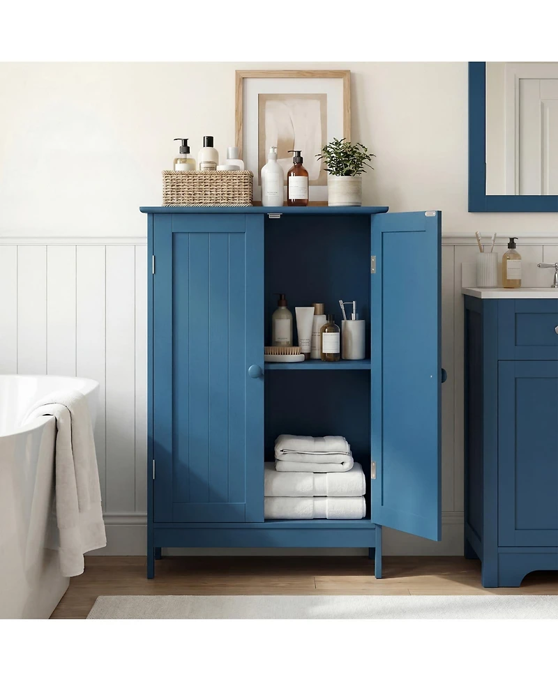 Gymax Bathroom Cabinet Wooden Storage Cabinet w/ 2 Doors and 3-Level Adjustable Shelf