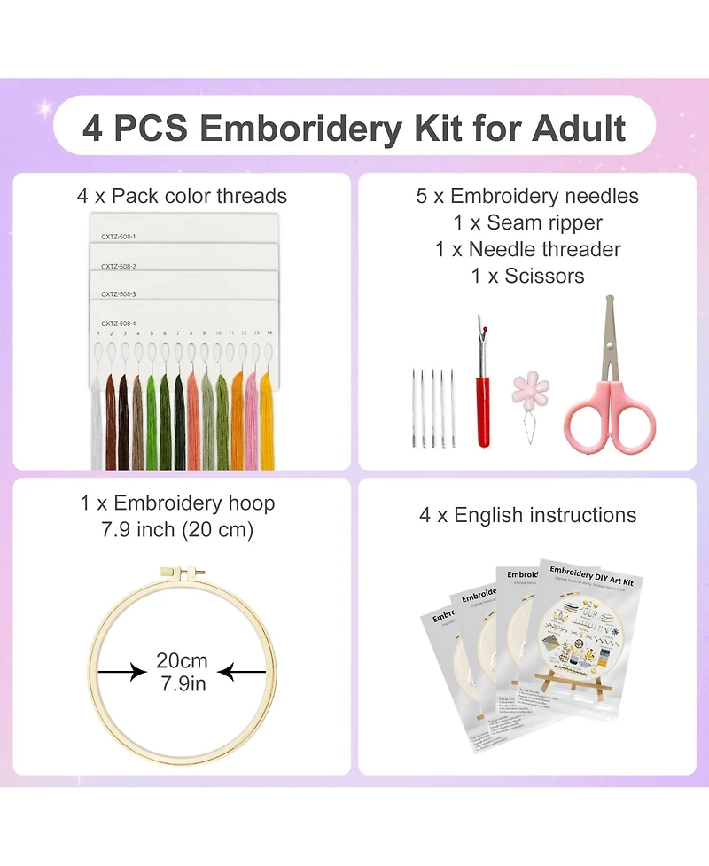 Gnuadz Embroidery Kit Beginner Practice Patterns Hand Stitching Craft Diy Sewing Box