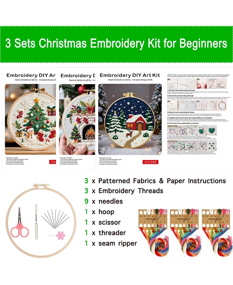 Gnuadz Christmas Cottage Embroidery Kit Diy Art Craft