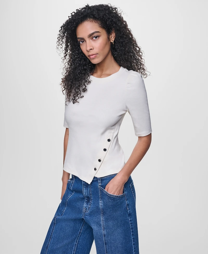 Dkny Jeans Women's Asymmetric Hemline Puff Elbow-Sleeve Top